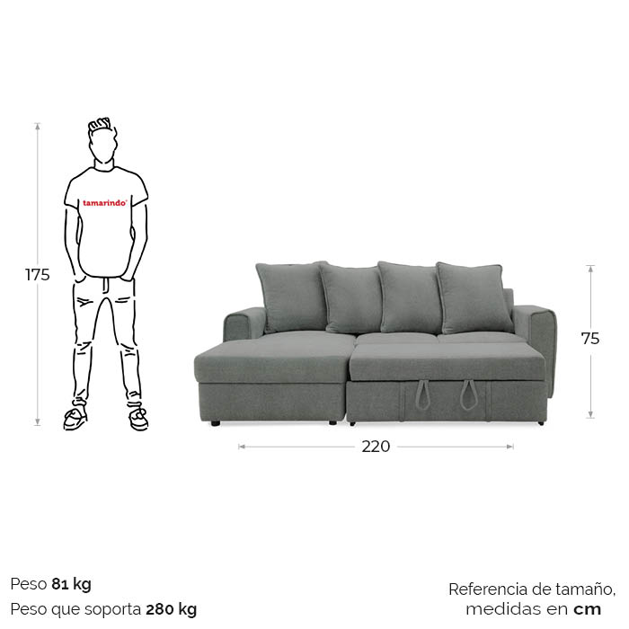 Sala Esquinera B/izq C/sofa Cama Tela Gris Claro Toik | Sofá Cama y Futones | salas